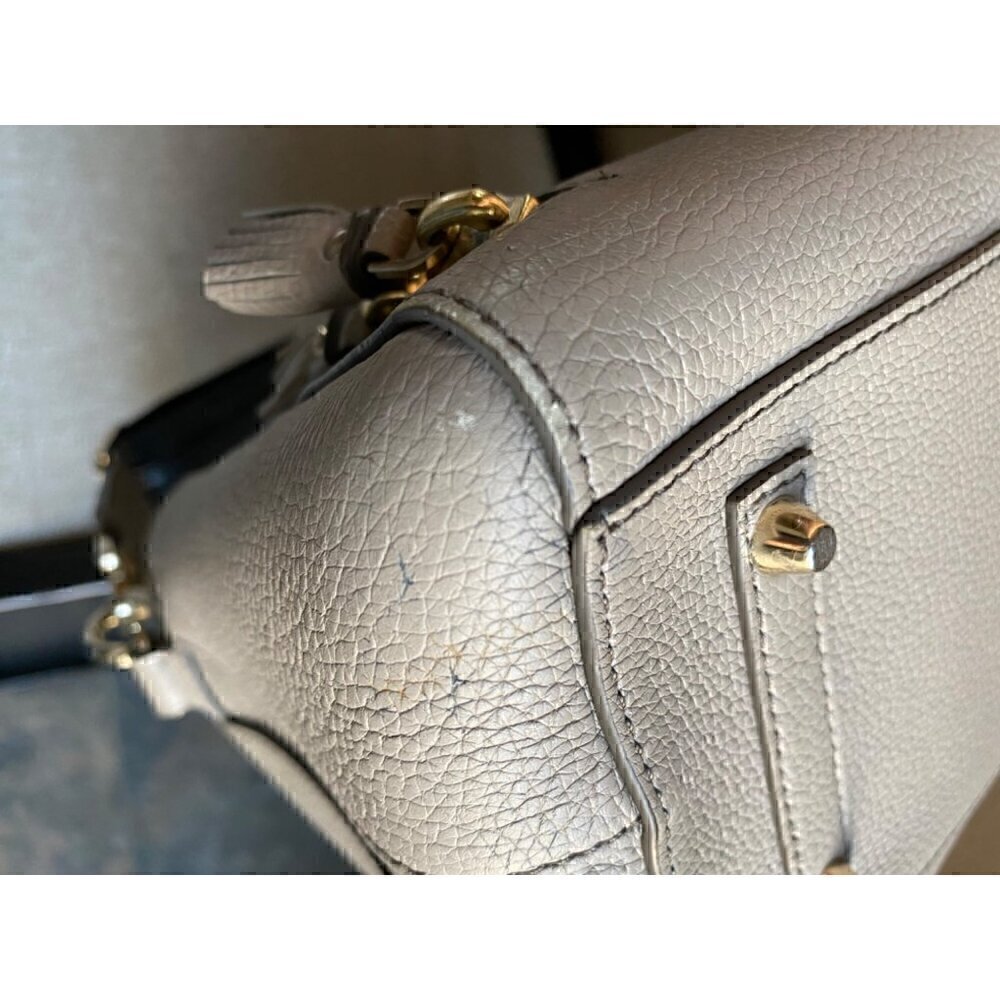 Anya Hindmarch Pebble Leather Google Eyes Satchel Top Handle Bag Taupe Coral - Picture 13 of 16
